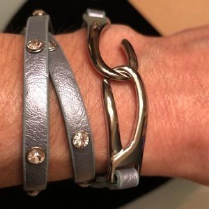 🎬 FINAL MARKDOWN! Blue Metallic Leather & Rhinestone Wrap Bracelet